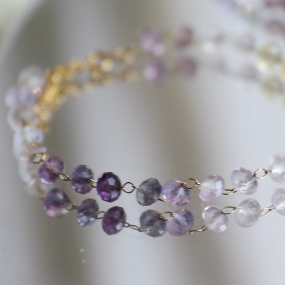 18K Gold Plated Minimalist Rainbow Fluorite Bracelet - Picture 6 of 11